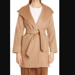 Max Mara Rialto Hooded Camel Hair Wrap Coat Belted Robe Style Camel Beige Size 0